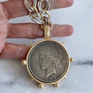 Coin pendant, vintage reproduction mixed metal necklace